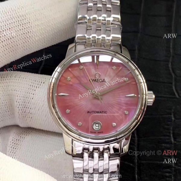 Replica Omega Women Watches Stainless Steel White Mother of Pearl Dial