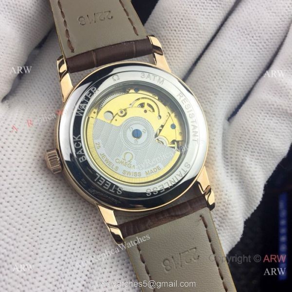 Copy Omega Tourbillon De Ville Watches Gold Case Silver Dial