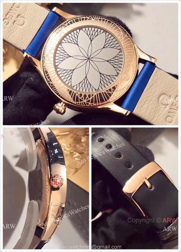 Omega De Ville Tresor Ladies Watches Blue MOP Dial Rose Gold