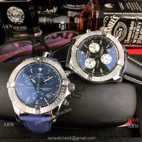 Copy Breitling COLT Chronograph Watches SS Brown Leather Strap