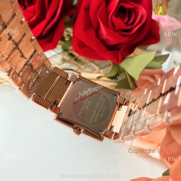 Copy Patek Philippe Twenty-4 Lady Watches Rose Gold Brown Dial -Swiss Quality
