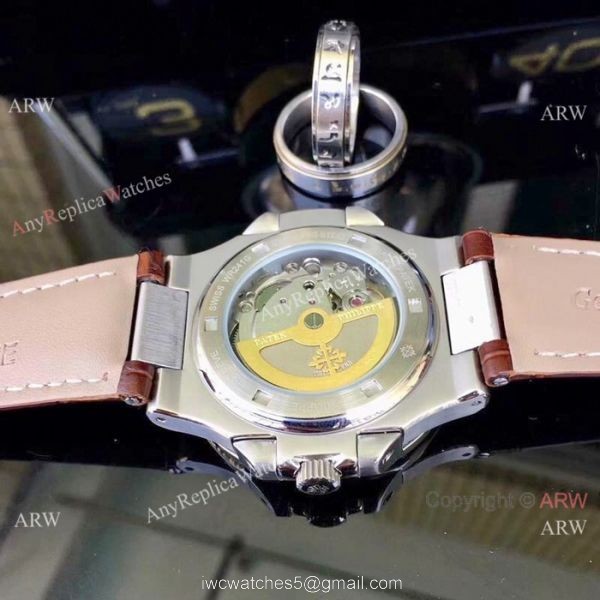 Patek Philippe Nautilus Replica Watches Rose Gold Brown Leather Strap