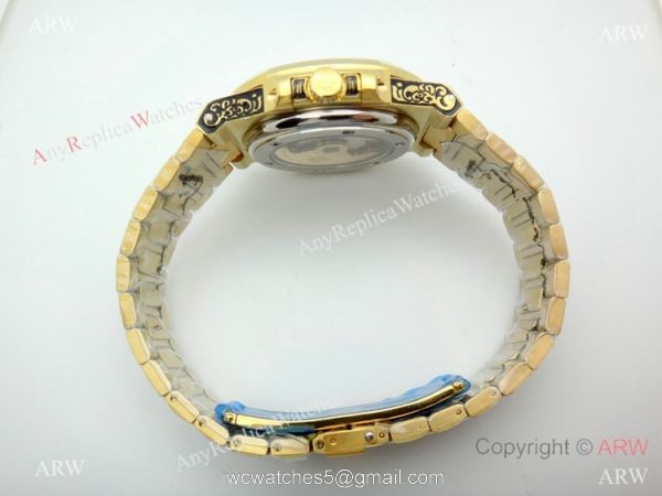 2019 Copy Patek Philippe Engraving Nautilus Watches Yellow Gold Black Dial