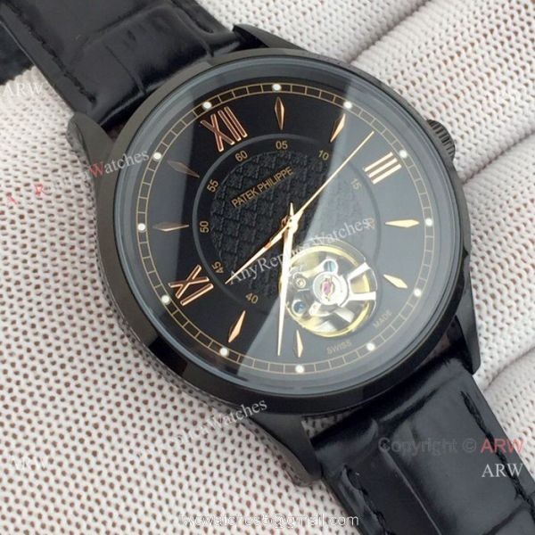 Copy Patek Philippe Tourbillon Men Watch Black Case Red Hand