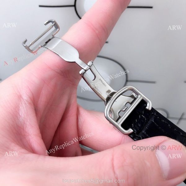 Copy Ballon Bleu de Cartier Moonphase Watch White Dial Black Leather Band