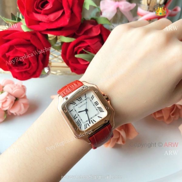New Style Santos Cartier Watch Lady Pink Leather Strap