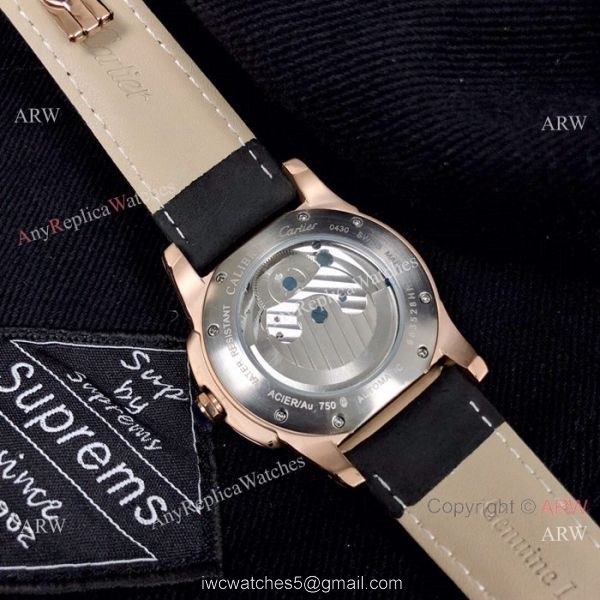 New Copy Calibre de Cartier Tourbillon watch Black Leather Band