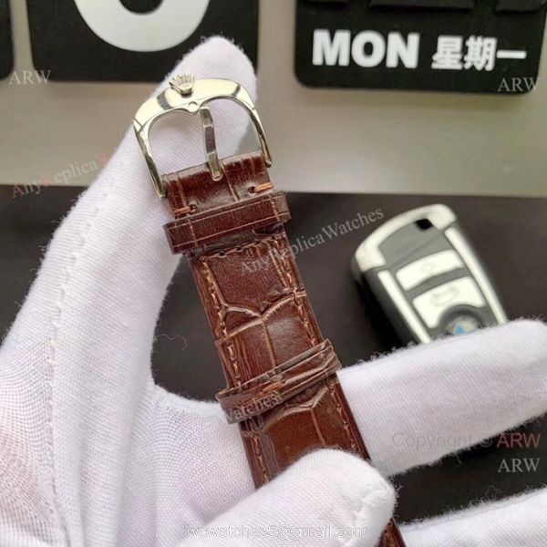 Rolex Geneve Cellini Replica Watch Tourbilln Face Brown Leather Strap