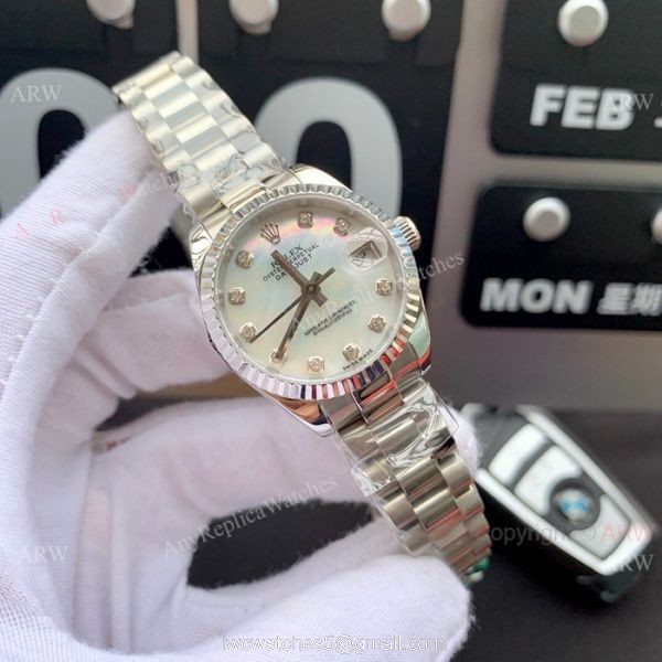 Swiss Replica Presidential Rolex Datejust 28mm Watch White MOP Dial Gold President