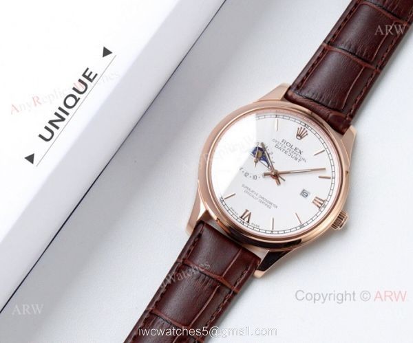 Rolex Datejust Moonphase Swiss 8217 Watches Rose Gold White Face