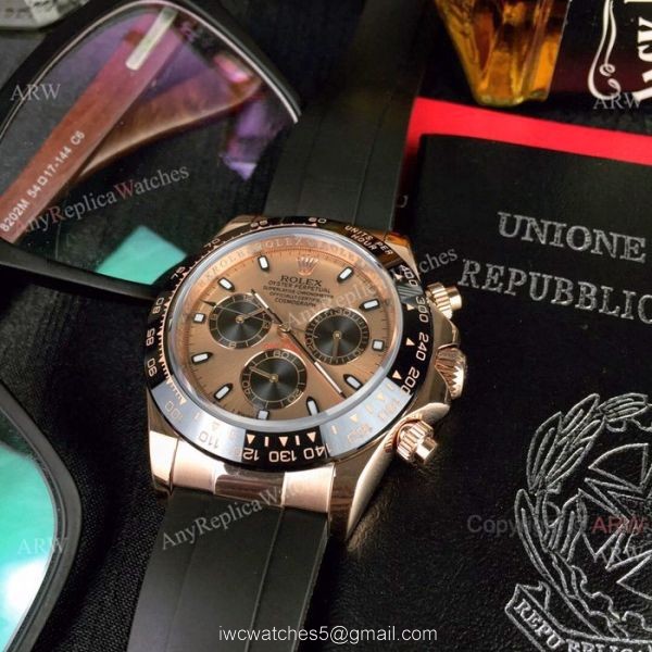 New Rolex Daytona Rubber Strap Replica Watch Rose Gold Case 40mm