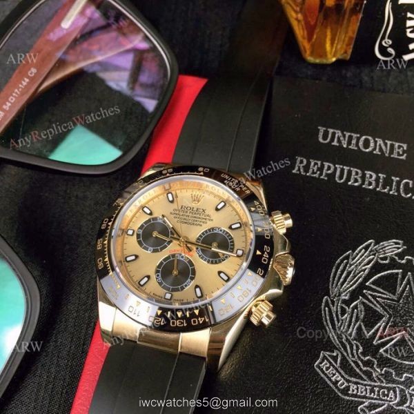 Yellow Gold Rolex Daytona Rubber Strap Replica Watch Mens 40mm