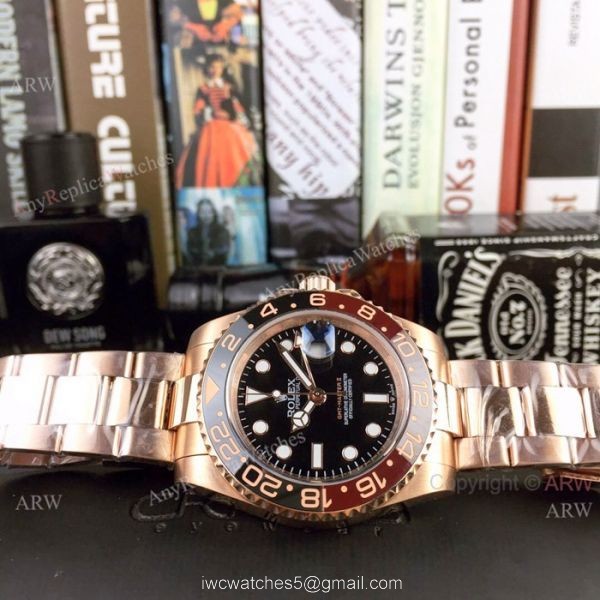 UR Replica Rolex GMT 2018 Root-Beer Rose Gold Black Dial Watch Swiss Grade