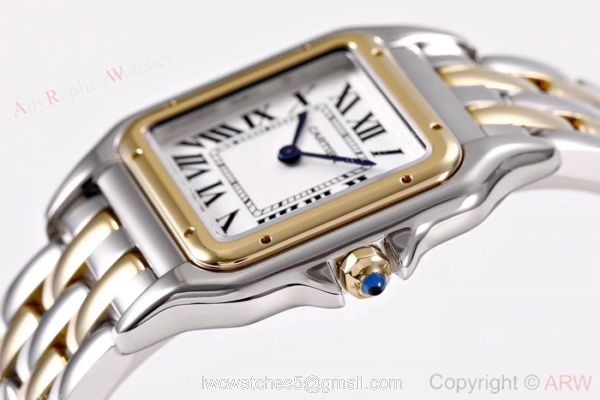 Copy Panthere De Cartier 2-Tone White Dial Watch Swiss Quartz Movement