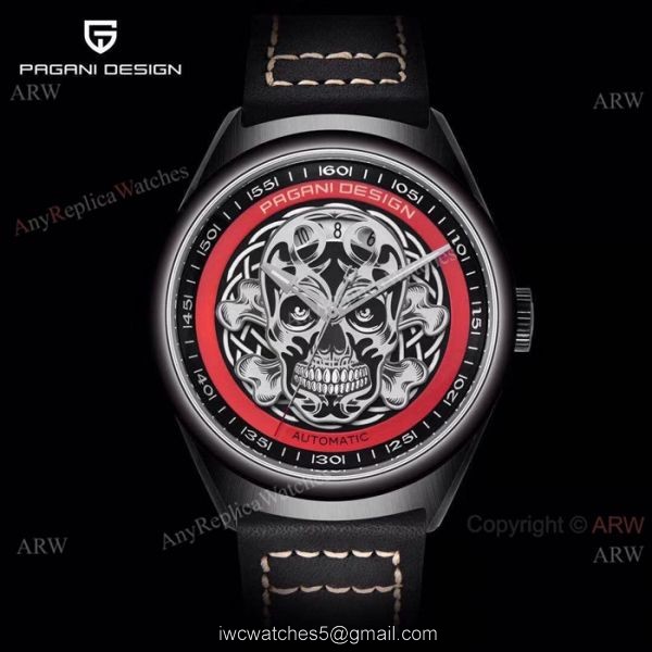 New Replica Pagani Design Black PVD Skeleton Skull Men Watch
