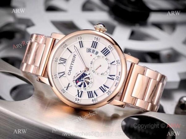 Copy Cartier Rotonde De Stainless Steel White Dial 42mm Watch