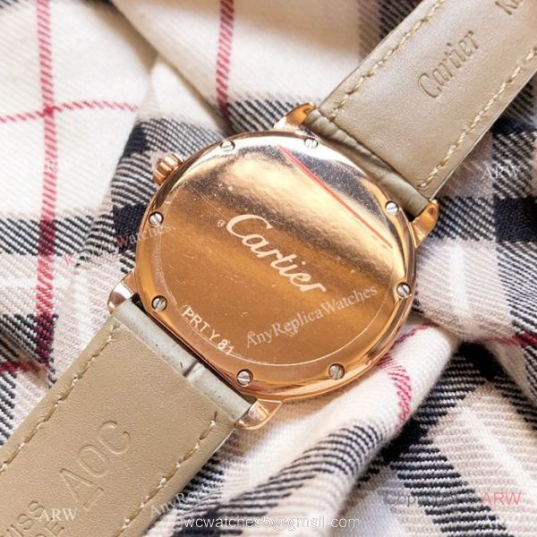 Copy Cartier Rose Gold Black Dial Watch 33mm Ladies