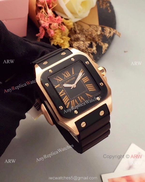 Japan Grade Replica Cartier Santos 100 Rose Gold Watch 35mm