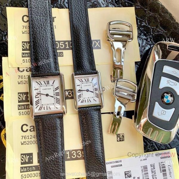 Cartier Solo Tank Quartz Watch SS Orange Leather Band