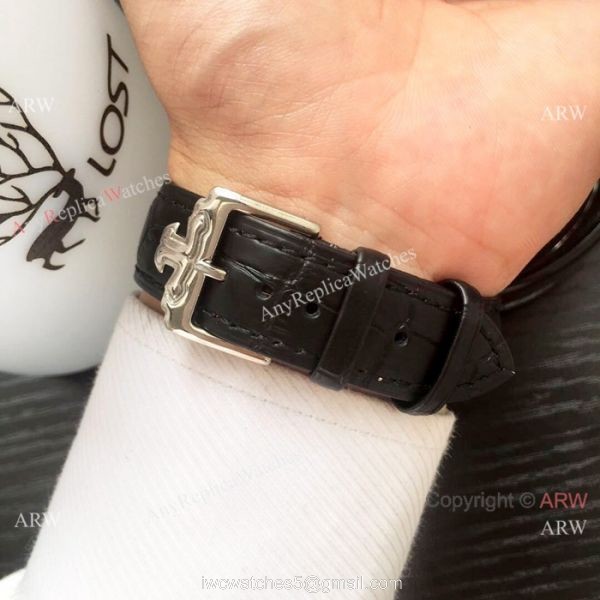Copy Jaeger-LeCoultre Tourbillon SS Black Leather Strap Watch