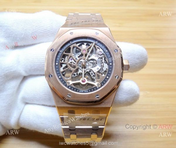 JF Fake Audemars Piguet Royal Oak Rose Gold Skeleton Watch