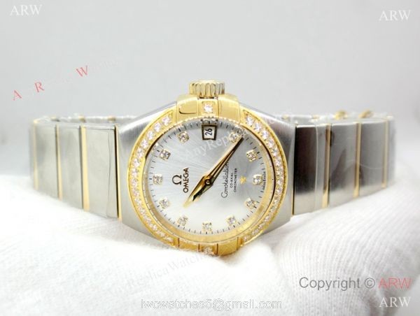 Swiss Copy Omega Constellation Women watch 2-Tone Silver Dial