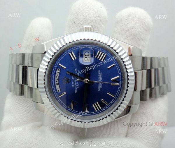 Best Rolex Day Date President Replica Watch 40mm Stainless Steel Blue Dial
