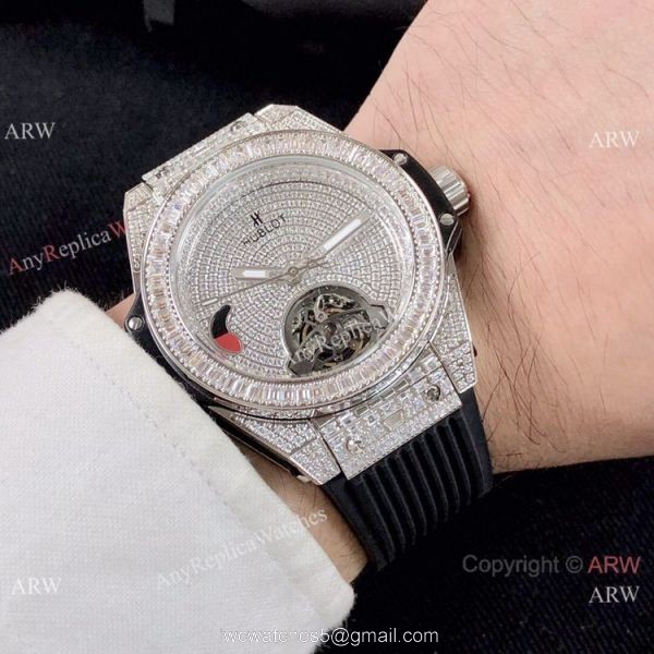 Luxury Copy Hublot Big Bang Tourbillon Iced Out Watch Black Rubber Band