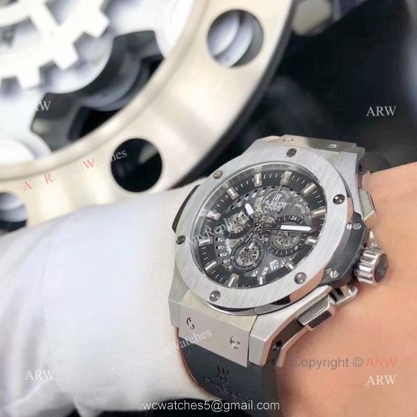 Fake Hublot Big Bang Chronograph Men Watch SS Black Rubber Band
