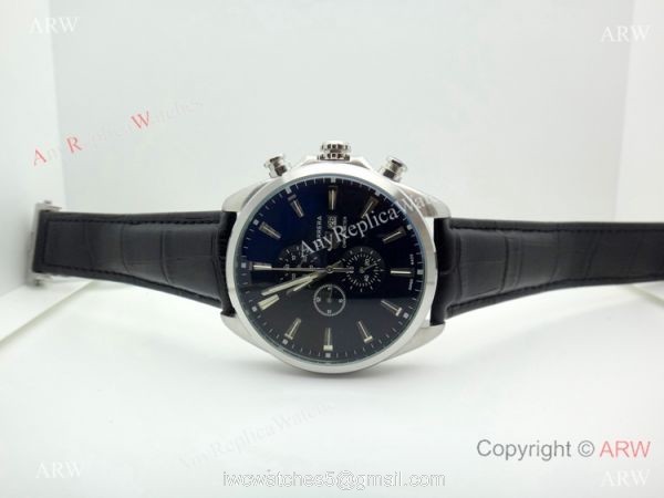 Copy Tag Heuer Carrera Chronograph Watch SS Black Leather Strap