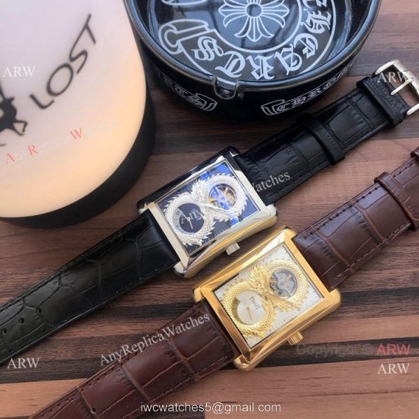 2019 Copy Piaget Black Tie Dragon watches Gold Case Brown Strap