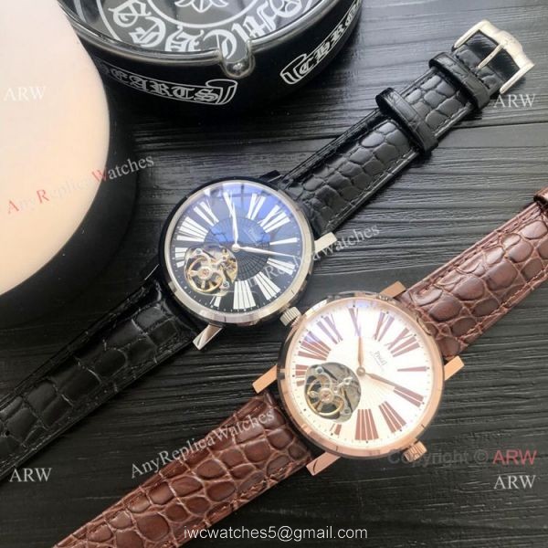 Clone Piaget Tourbillon Rose Gold White Roman Dial Men Watch