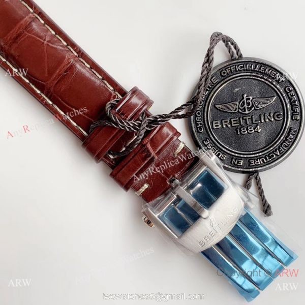 Swiss Grade Copy Breitling Premier 40mm Watch Gray Rhodium Face Leather Strap