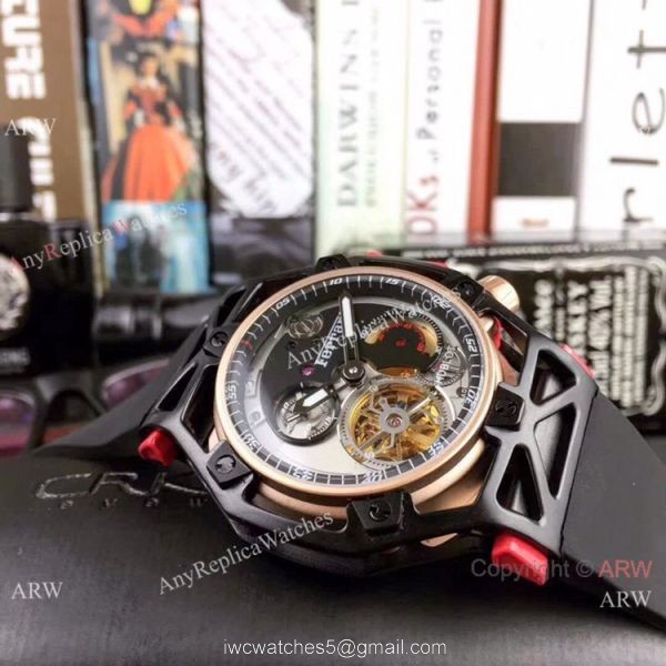 Replica Hublot Techframe Ferrari Tourbillon Watch Red Rubber Strap 43mm