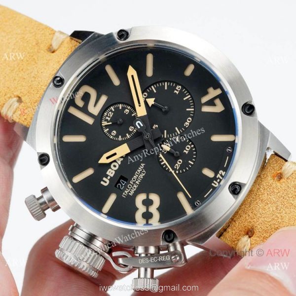 Best Replica U-Boat Classico U-72 Chronograph watches SS Yellow Leather Strap