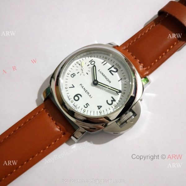 Copy Luminor Panerai White Dial Brown Leather Band Watch 44mm PAM00113