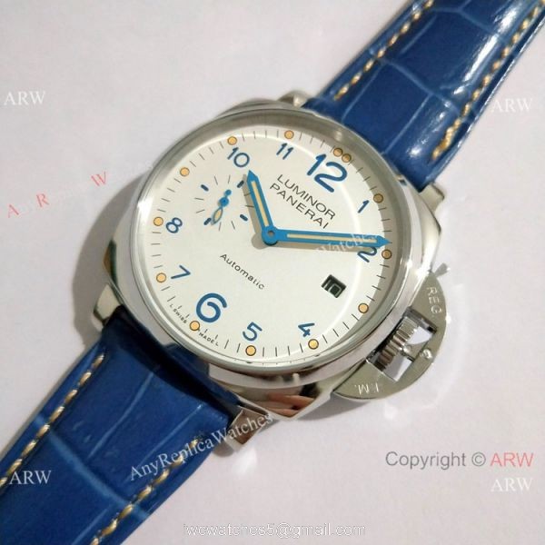 Copy Panerai Luminor Due PAM906 42mm Watch SS Blue Leather Strap