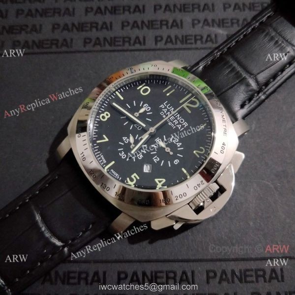 High Quality Panerai Luminor Daylight 44mm Black Dial Black Leather Strap