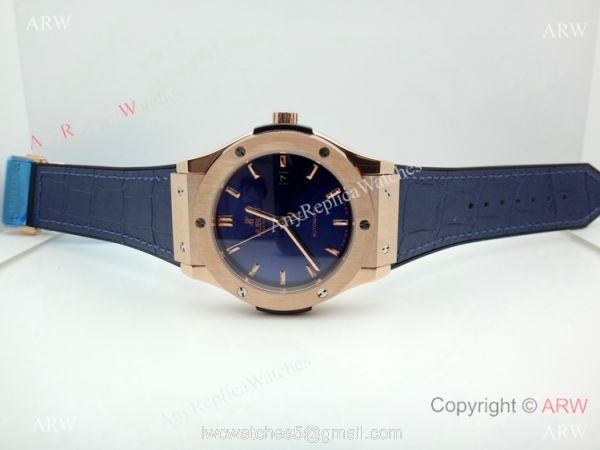 New Replica Hublot Classic Fusion Blue Dial Rose Gold Watch 43mm