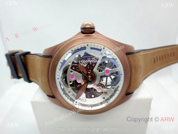 Copy Corum Bubble Squelette Automatic Watch Brown Case White Face