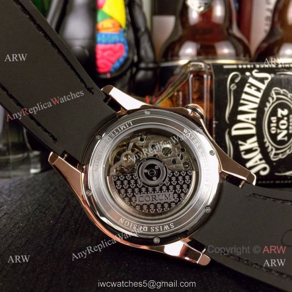 High Quality Copy Corum Bubble Skull Face Rose Gold Wristwatch