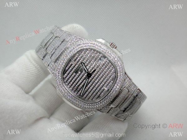 Swiss Grade Copy Patek Philippe Nautilus Jumbo Cal 324 Watch Stainless Steel Iced Out