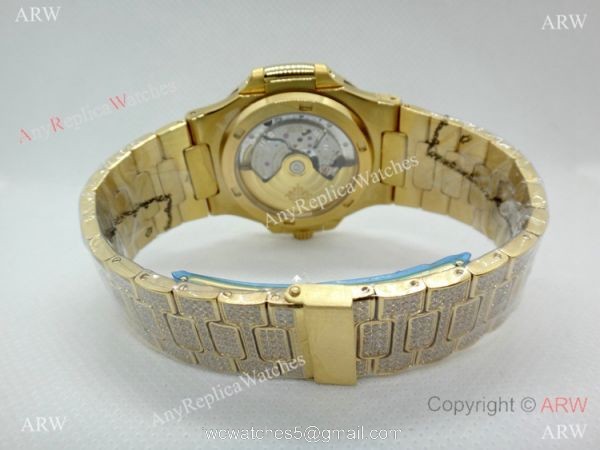 Swiss Replica Patek Philippe Nautilus Jumbo Gold Iced Out Watch 39.5mm