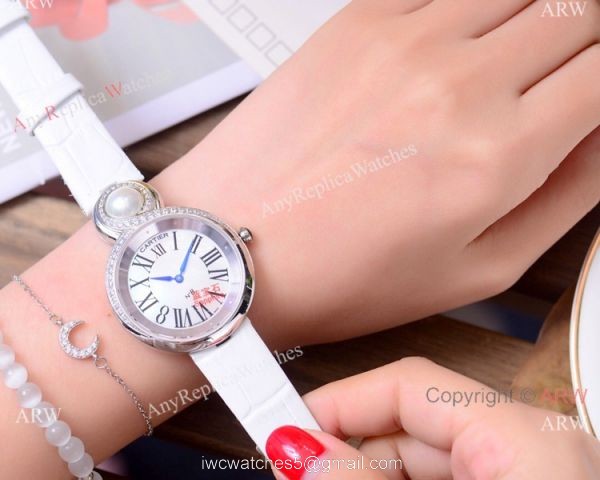 High Quality Copy Cartier Women watches Rose Gold Blue Leather Strap