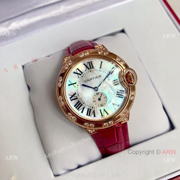 Cartier Ballon Bleu de Rose Gold White MOP Dial Watch 36mm