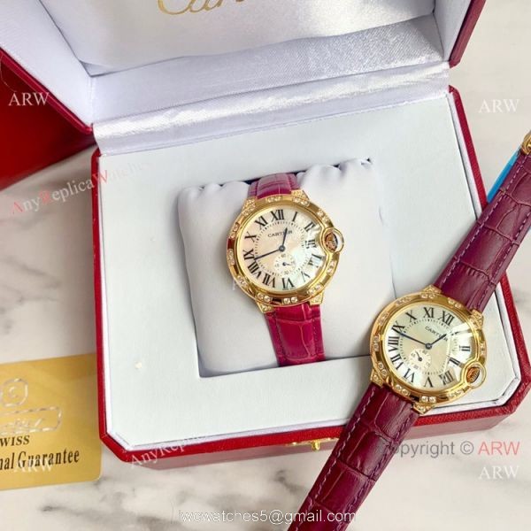 Copy Cartier Ballon Bleu 36mm Watch Yellow Gold White MOP Dial