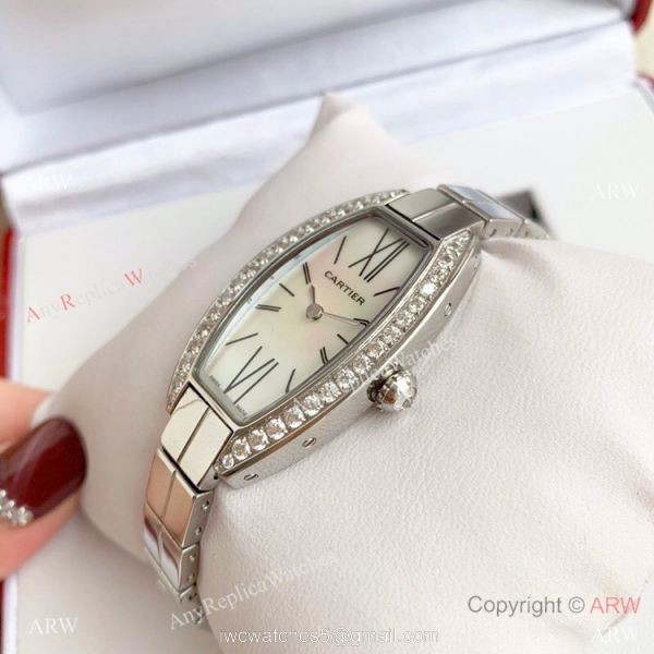 Cartier Mini Tonneau White MOP Dial Stainless Steel women Watch Best Replica