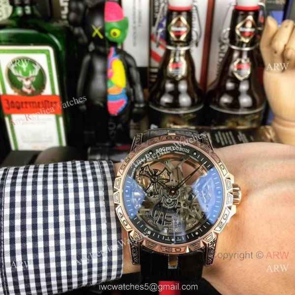 Roger Dubuis Excalibur 46 Skeleton Replica Watch Rose Gold White Dial