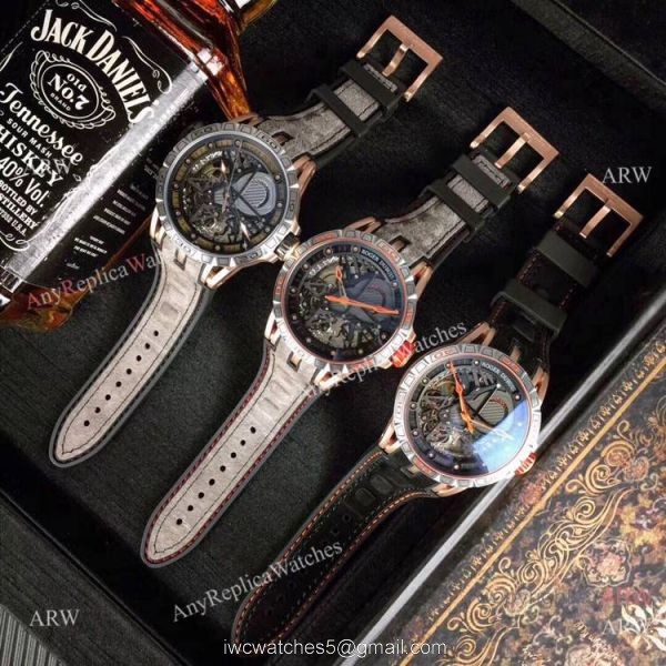 Roger Dubuis Excalibur Skeleton Copy Watch Black DLC Case 46mm