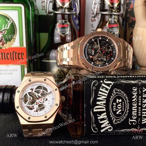 Copy Audemars Piguet Royal Oak Skeleton Rose Gold Watch 44mm